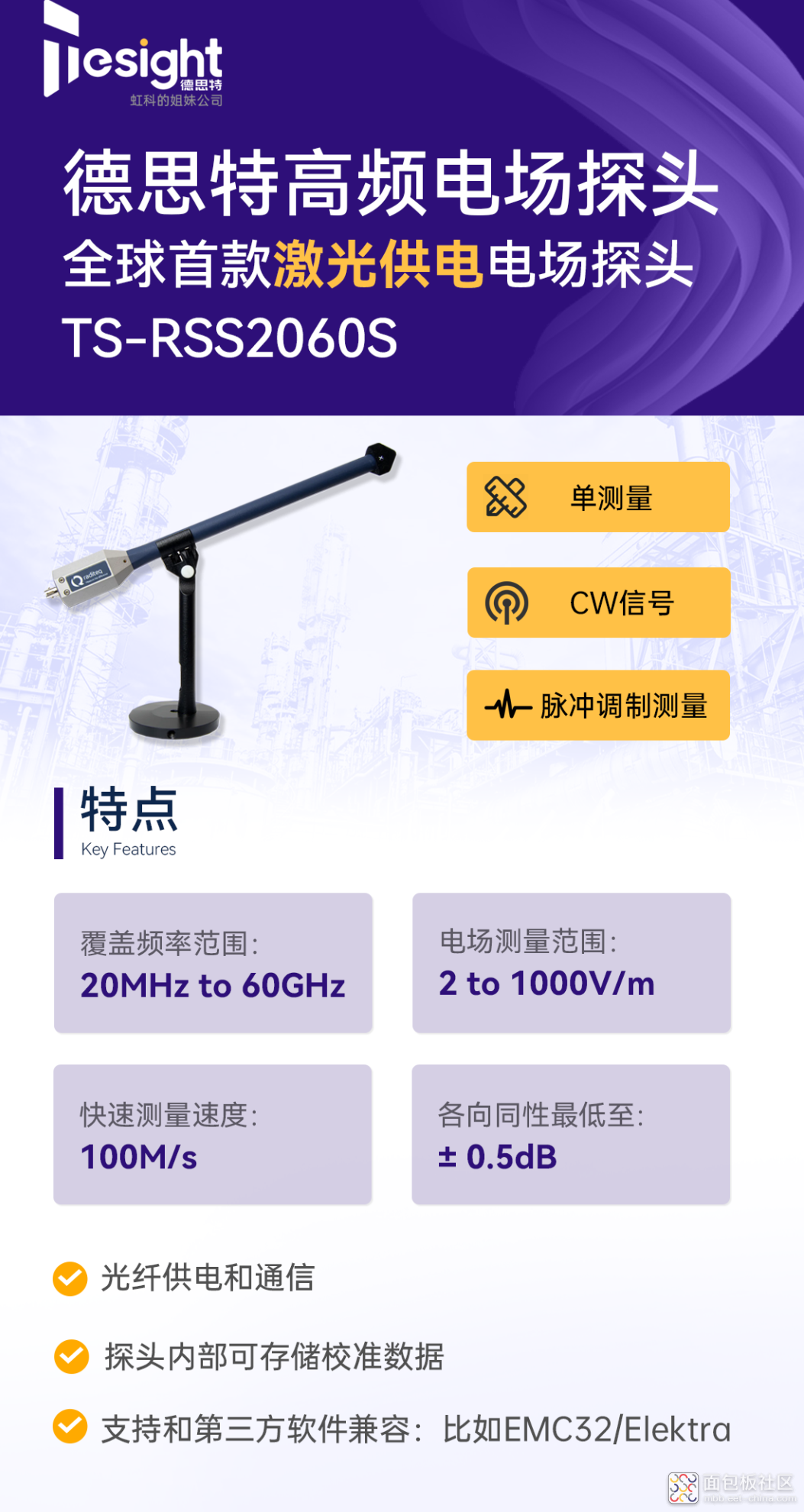 新品发布 | 9kHz-60GHz全频段覆盖的高频电场探头！